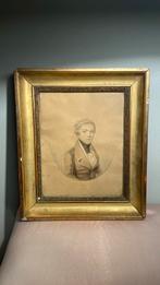 Antieke Franse pastel 1837 bladgouden lijst schilderij, Antiek en Kunst, Ophalen of Verzenden