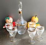 Vintage Retro Boheems karaf + 5 wijn glazen, Glas of Glazen, Ophalen of Verzenden, Overige stijlen, Glas