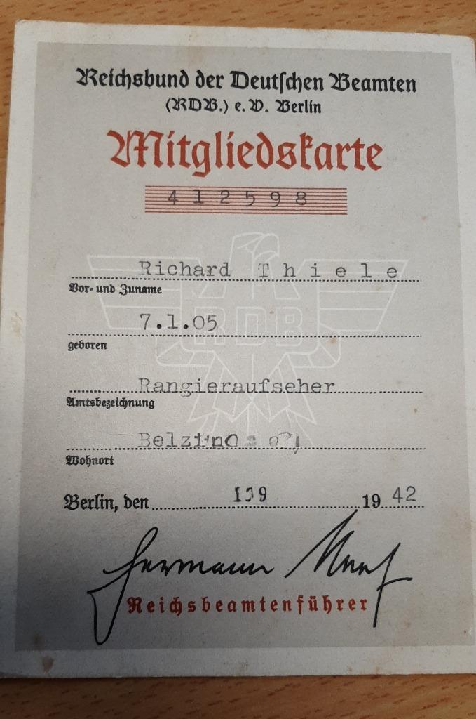 Lidmaatschapskaart RDB (Duitsland 1942), Verzamelen, Militaria | Algemeen, Overige soorten, Overige typen, Duitsland, Verzenden