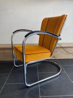 Gispen 412 fauteuil , chroom, nieuwe okergele ribstof, Huis en Inrichting, Fauteuils, Design, 75 tot 100 cm, Zo goed als nieuw