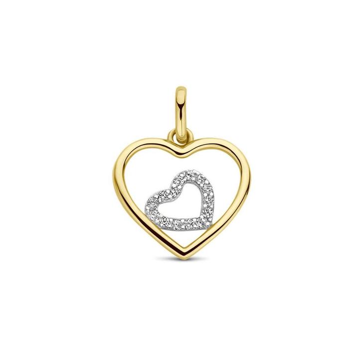 Gouden Hart hanger bicolor met zirkonia hartje - 14 krt goud, Sieraden, Tassen en Uiterlijk, Kettinghangers, Nieuw, Goud, Goud
