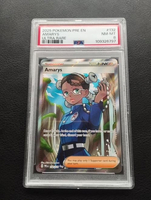 Amarys Holo Pokemon kaart Prismatic Evolutions PSA8 NM, Hobby en Vrije tijd, Verzamelkaartspellen | Pokémon, Zo goed als nieuw
