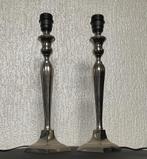 2 Zilverkleurige metalen tafellampvoeten (H=40cm max40 watt), Huis en Inrichting, Lampen | Tafellampen, Ophalen, Metaal, Minder dan 50 cm