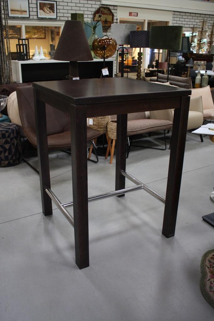 Vierkante bartafel statafel hout metaal mancave kroeg 80x80, Huis en Inrichting, Barkrukken, Gebruikt, Hout, Metaal, Met voetsteun