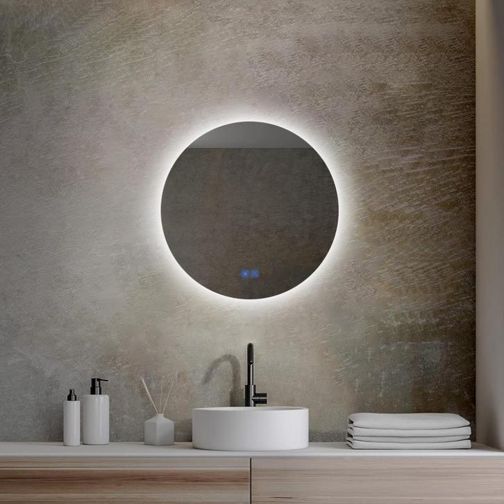 Design Badkamerspiegel LED 60cm Rond Anticondens Modern led, Huis en Inrichting, Badkamer | Badkamermeubels, Zo goed als nieuw