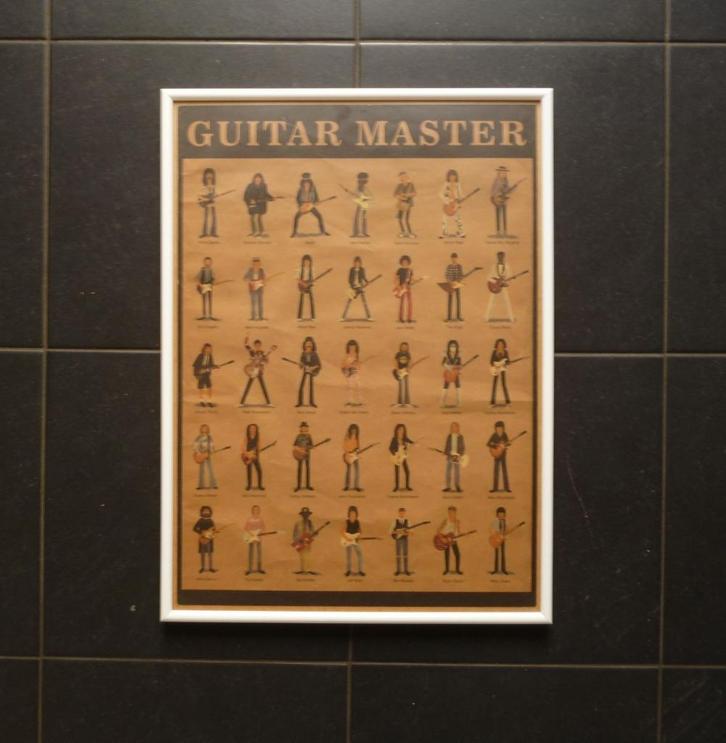 ingelijste poster van   GUITAR MASTERS  bekende gitaristen, Verzamelen, Muziek, Artiesten en Beroemdheden, Zo goed als nieuw, Poster, Artwork of Schilderij