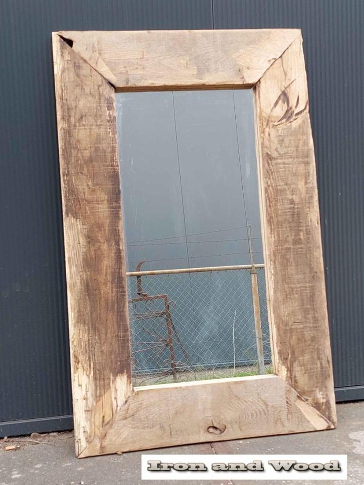 Spiegel van oude robuuste eiken wagonplanken 98 x 62, Huis en Inrichting, Woonaccessoires | Spiegels, Nieuw, 50 tot 75 cm, Minder dan 100 cm