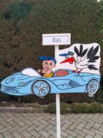Geboorteborden Geboortebord baby in blauwe sportauto., Kinderen en Baby's, Kraamcadeaus en Geboorteborden, Ophalen, Nieuw, Geboortebord