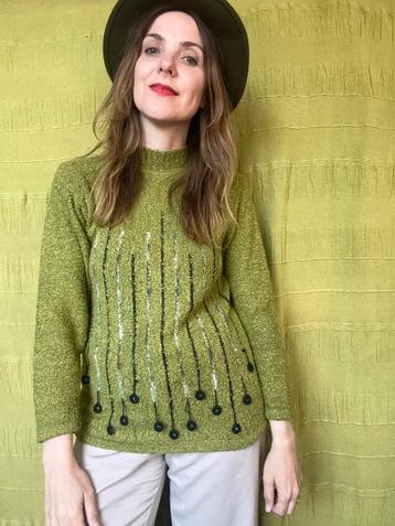 Vintage Jaren 80/90 trui - groen - knitwear - 36/S beschikbaar voor biedingen