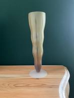 Japanse glazen bloemenvaas van suikerglas okergeel ombre, Huis en Inrichting, Ophalen, Gebruikt, Geel, Glas