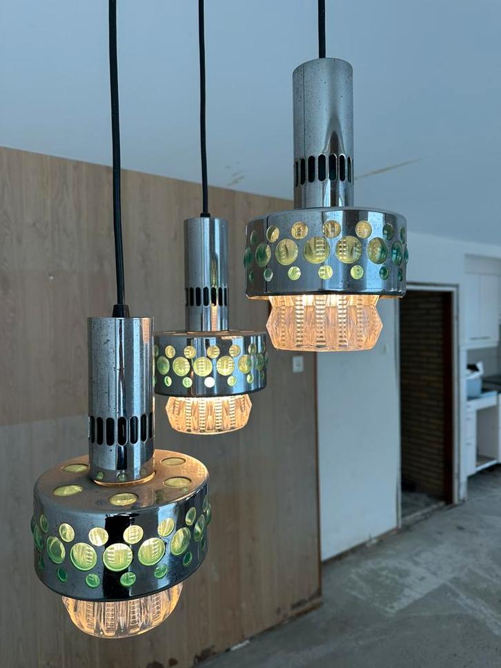 Groene vintage lamp Philips Space Age, Huis en Inrichting, Lampen | Hanglampen, Zo goed als nieuw, Minder dan 50 cm, Kunststof