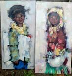 ~1950/60 paar olieverf op doek , Meisje en Jongen, Koros, Antiek en Kunst, Ophalen of Verzenden