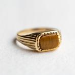 Vintage 9K gouden solitaire signet zegelring tijgeroog - 16, Sieraden, Tassen en Uiterlijk, Ringen, Ophalen of Verzenden, Met edelsteen
