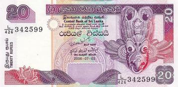 Sri Lanka bankbiljet 20 Rupees 2006 Bird Mask, Pick 109e beschikbaar voor biedingen