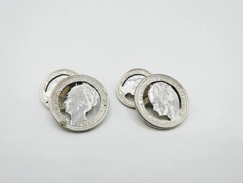 Zilveren manchetknopen gemaakt van 10 en 25 cent, Wilhelmina, Sieraden, Tassen en Uiterlijk, Manchetknopen, Zo goed als nieuw