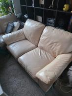 Crèmekleurige leren bank - 3+2 persoons, Huis en Inrichting, Banken | Bankstellen, Ophalen, Gebruikt, Driepersoons, Rechte bank