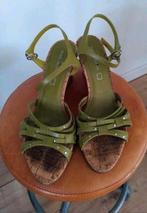 Prachtige groene sandaaltjes, kurken sleehak, mt 41, Daniël Hechter, Zo goed als nieuw, Groen, Sandalen of Muiltjes