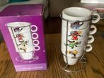 Vintage Sinterklaas mokken in houder,afbeelding pieten,4 stk, Diversen, Ophalen of Verzenden, Nieuw