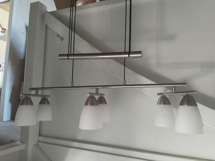 Moderne Plafondlamp met 6 Lichtpunten, Huis en Inrichting, Lampen | Plafondlampen, Zo goed als nieuw, Glas, Metaal, Ophalen