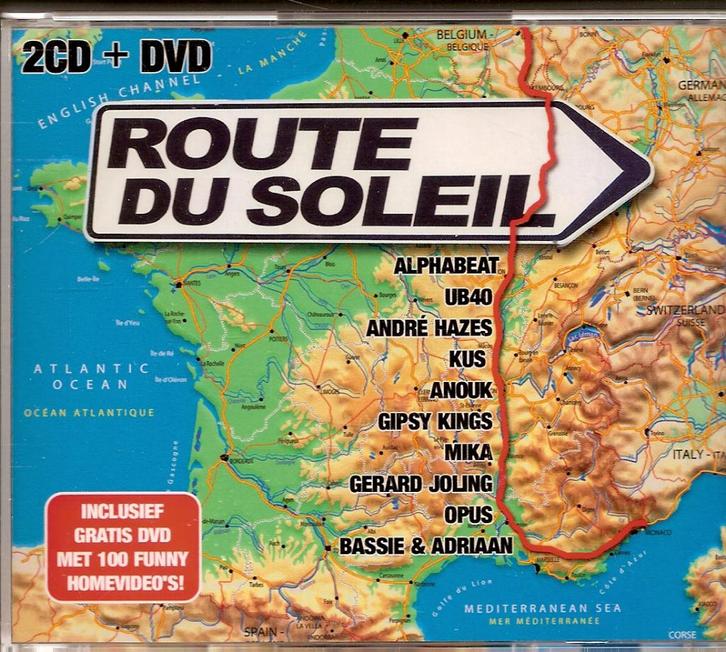 Route du soleil ( 2 cd + dvd met 100 funny homevideo's ), Cd's en Dvd's, Cd's | Verzamelalbums, Zo goed als nieuw, Pop, Ophalen of Verzenden