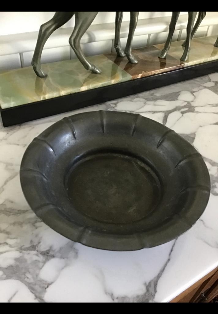 Oude tinnen schaal van Depoorter’s zilver tin. Diameter 24,5, Antiek en Kunst, Antiek | Tin, Ophalen of Verzenden