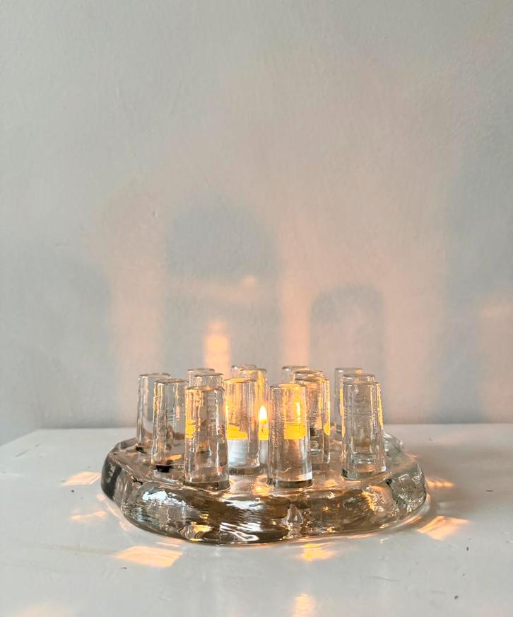 Vintage glazen waxinelichthouder, Huis en Inrichting, Woonaccessoires | Kandelaars en Kaarsen, Zo goed als nieuw, Minder dan 25 cm