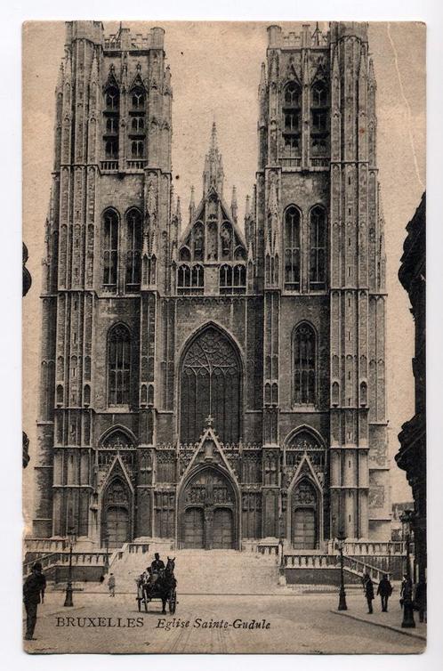 Bruxelles Eglise Sainte-Gudule kerk paard wagen 1907 België, Verzamelen, Ansichtkaarten | België, Gelopen, Brussel (Gewest), Voor 1920