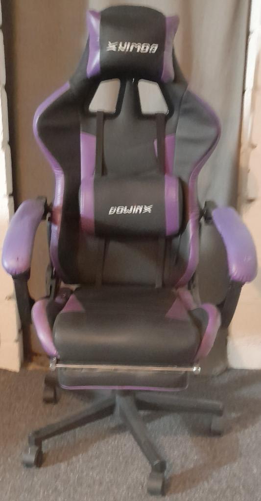 Dowinx gaming stoel zwart - paars, Huis en Inrichting, Bureaustoelen, Gebruikt, Bureaustoel, Zwart, Ergonomisch, Gaming bureaustoel