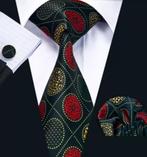 Stropdas Pochet Manchetknopen Rood Goud 100% zijde -NIEUW-, Kleding | Heren, Stropdassen, Ophalen of Verzenden, Nieuw, Rood, Met patroon