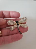 Vintage verguld dragonfly brooch met steentjes, Sieraden, Tassen en Uiterlijk, Broches, Ophalen of Verzenden, Zo goed als nieuw