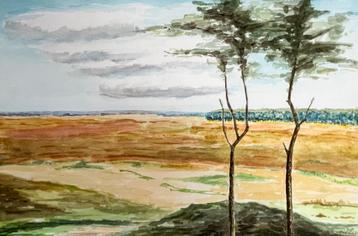Louis van Gorkum - Landschap bij Ede - 36x48 - Aquarel beschikbaar voor biedingen