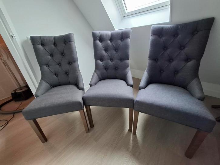 3 grijze stoelen voor aan eettafel, Huis en Inrichting, Stoelen, Gebruikt, Drie, Grijs, Ophalen