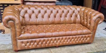 Chesterfield bank vintage bruin leer + BEZORGING GRATIS  beschikbaar voor biedingen