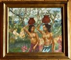 Dé Sunatri (?) - Balinese meisjes - Olieverf schilderij, Antiek en Kunst, Kunst | Schilderijen | Klassiek, Ophalen of Verzenden