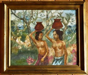 Dé Sunatri (?) - Balinese meisjes - Olieverf schilderij beschikbaar voor biedingen
