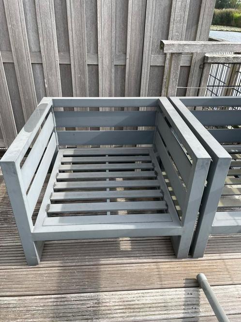 Intratuin Norma tuinstoel fauteuil 2 stuks plus hocker, Tuin en Terras, Tuinbanken, Gebruikt, Aluminium, Ophalen