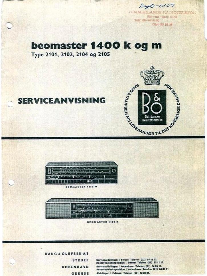 B&O Beomaster 1400K/M service manual-(#8759), Audio, Tv en Foto, Overige Audio, Tv en Foto, Gebruikt, Ophalen of Verzenden