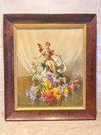 Antieke lijst met oude poster op karton met putto, Antiek en Kunst, Kunst | Schilderijen | Klassiek, Ophalen