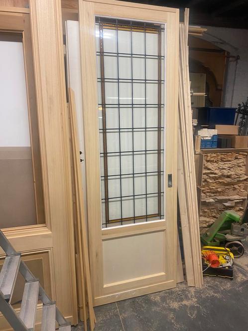 Massief houten schuifdeuren evt met glas in lood ensuite, Doe-het-zelf en Verbouw, Deuren en Horren, Binnendeur, 200 tot 215 cm