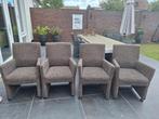 4 eetkamerstoelen. Stof bruin, Huis en Inrichting, Stoelen, Ophalen, Gebruikt, Bruin, Stof