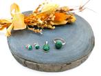 Zilveren sieradenset met malachiet, Ring: 17,5 mm, hanger,, Sieraden, Tassen en Uiterlijk, Gebruikt, Overige voorstellingen, Info@zilverwebsite.nl