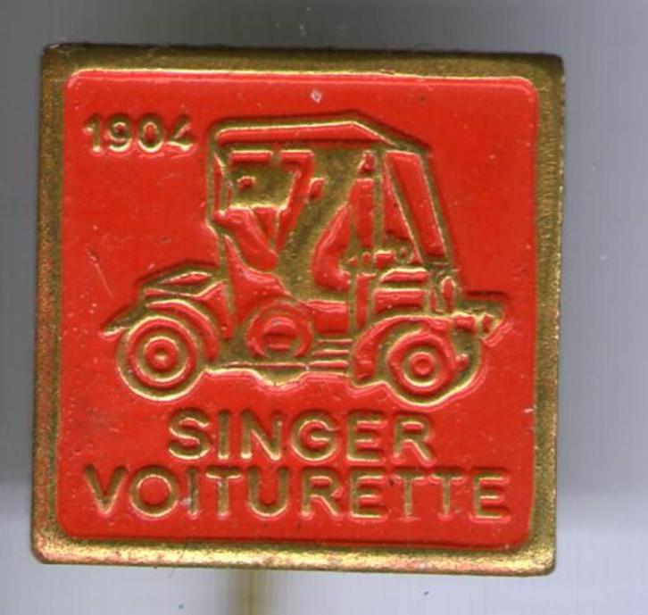 Singer Voiturette 1904 rood op koper auto speldje ( C_261 ), Verzamelen, Speldjes, Pins en Buttons, Nieuw, Speldje of Pin, Transport