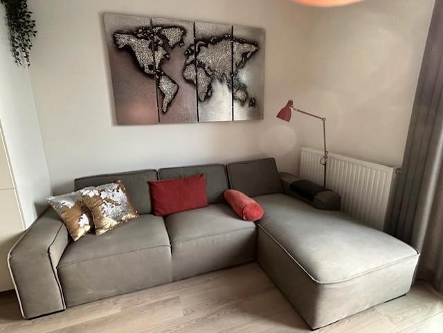 Bank met longchair antraciet, Huis en Inrichting, Banken | Bankstellen, Gebruikt, Rechte bank, Driepersoons, 250 tot 300 cm, 150 cm of meer