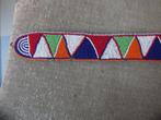 Masai riem van leer versierd met prachtig kraalpatroon, Kleding | Dames, Overige kleuren, 5 cm of meer, Minder dan 80 cm, Ophalen of Verzenden