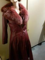 vintage lederen bontjas eche vos kraag binnenvoering 34, Ophalen of Verzenden, Gedragen, Maat 34 (XS) of kleiner, Rood