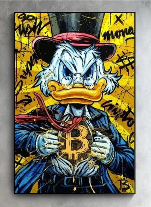 Disney Dagobert Duck Bitcoin Canvas 50x70cm (excl. lijst), Huis en Inrichting, Woonaccessoires | Wanddecoraties, Nieuw, Ophalen of Verzenden