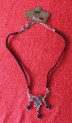 Choker met oud zilver kleurige hanger met blauwe strass, Overige materialen, Met strass, Zilver, Verzenden