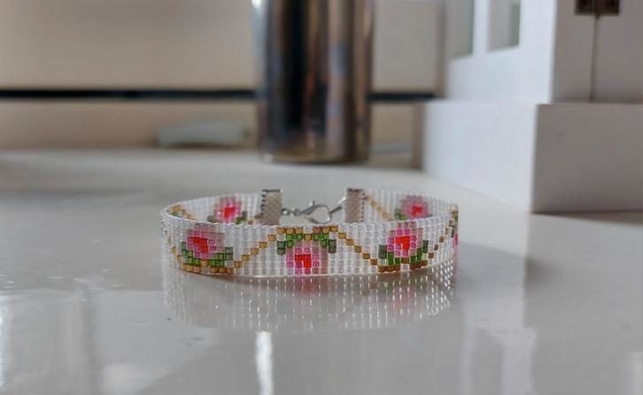 Miyuki delica geweven kralen armband Roos, Sieraden, Tassen en Uiterlijk, Armbanden, Nieuw, Overige materialen, Overige kleuren