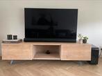 Eiken houten tv meubel met metalen poten, 150 tot 200 cm, Minder dan 100 cm, 25 tot 50 cm, Gebruikt