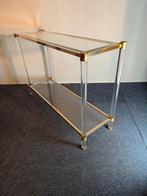 Prachtige Hollywood Regency Sidetable – Messing & Lucite, Ophalen, Glas, 75 cm of meer, 60 cm of meer